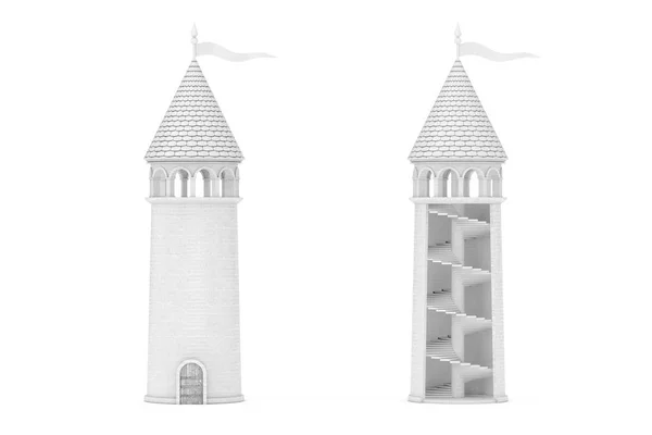 White Fantastic Castle Tower Inside Ladder. 3D-konvertering — Stockfoto