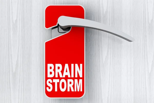 Дверь с надписью "Мозговой шторм" не беспокоить тег. 3D-рендеринг — стоковое фото