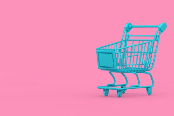 Blue Shopping Cart Trolley Mock Up Duotone. 3D-рендеринг — стоковое фото