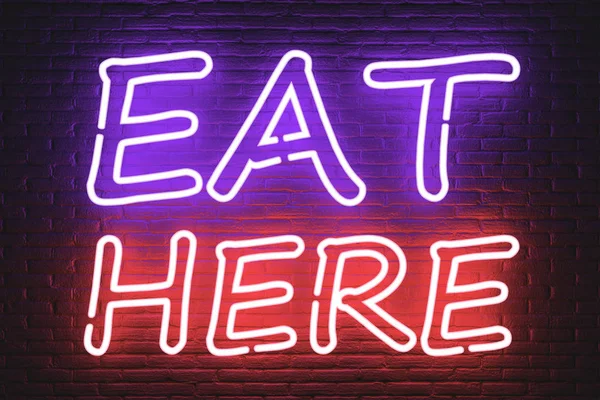 Eat Here Neon Sign. 3d Rendering — ストック写真