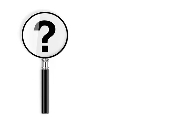 FAQ Conceito. Magnifying Glass with Question Mark (em inglês). Renderização 3d — Fotografia de Stock