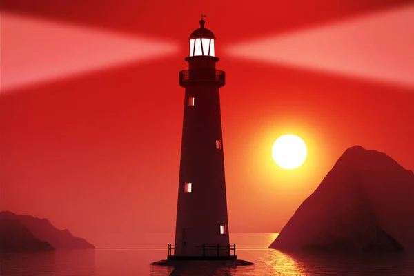 Lighthouse in Ocean or Sea. 3d Rendering — Stock Photo, Image