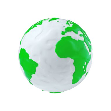 Plasticine White ve Green Clay 'den Earth Globe Modelleme. 3d Yeniden
