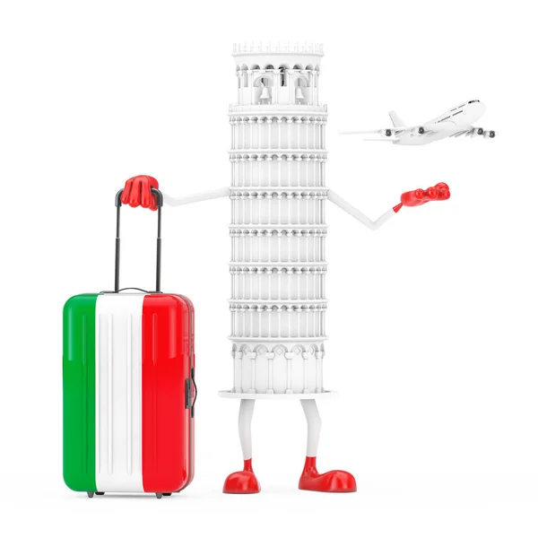 Utazás Olaszország koncepció. Fehér rajzfilm ferde pisai torony személy — Stock Fotó