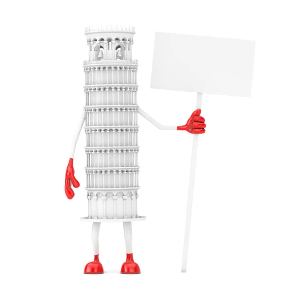 White Cartoon Leaning Pisa Tower Person with Empty White Blank B — 图库照片