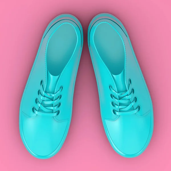 New Unbranded Blue Sneakers Mockup Duotone. 3d Rendering — Stock Photo, Image