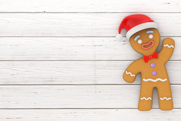 Happy New Year Concept. Gingerbread Man Cookie in Santa Claus Ha — Stockfoto