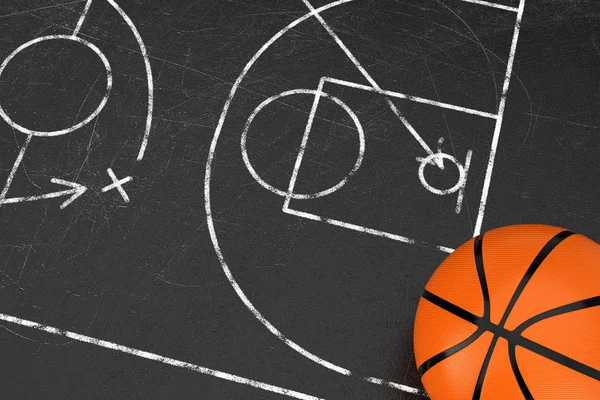 Basketbol Taktikleri Konsepti. Basketbol topu siyah kadife yaban domuzu üzerinde — Stok fotoğraf