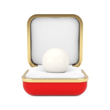 Kırmızı Hediye Kutusunda Parlak Beyaz Deniz İncisi. 3d Hazırlama