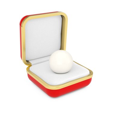 Kırmızı Hediye Kutusunda Parlak Beyaz Deniz İncisi. 3d Hazırlama