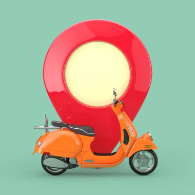 Haritanın Önünde Turuncu Klasik Retro veya Elektrikli Scooter