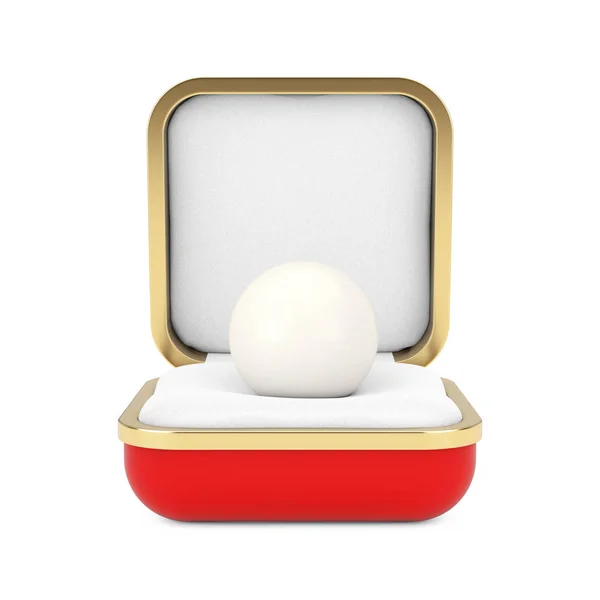 Lesklá přírodní perla z bílého moře v krabici s červenými dárky. 3D vykreslování — Stock fotografie