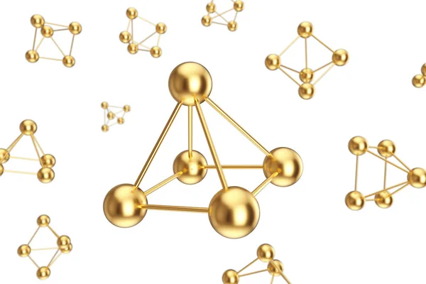 Golden Abstract Molecules. 3d Rendering — Stock Photo, Image