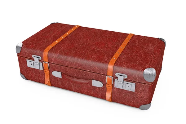 Retro Leather Brown Threadbare Suitcase With Metal Corners and B — Stockfoto