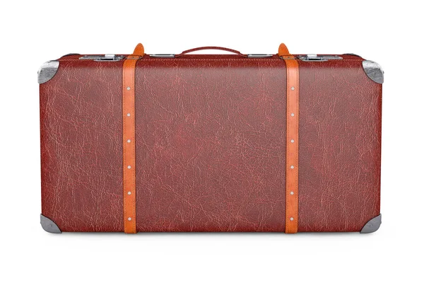 Retro Leather Brown Threadbare Suitcase With Metal Corners and B — Stock Photo, Image