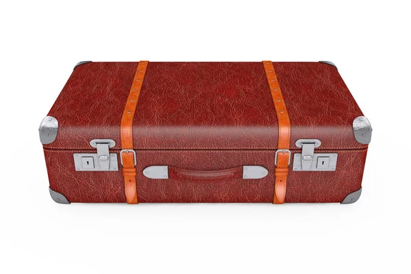 Retro Leather Brown Threadbare Suitcase With Metal Corners and B — Stockfoto