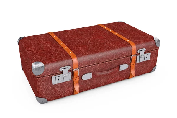 Retro Leather Brown Threadbare Suitcase With Metal Corners and B — Stockfoto