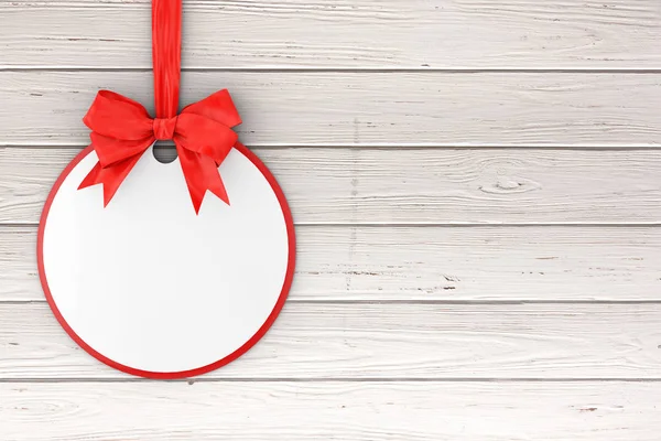 Blank Circle Sale Tag with Red Ribbon and Bow. 3d Rendering — Stock Photo, Image