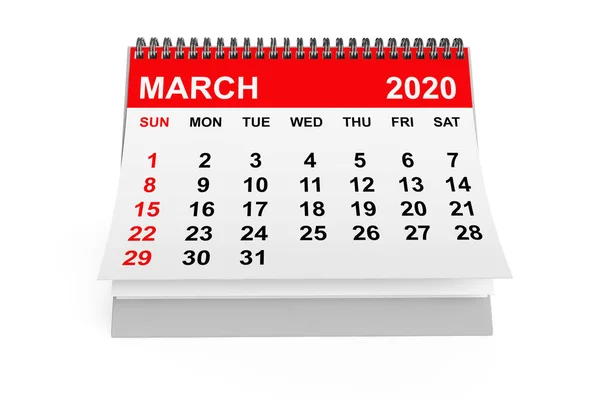 2020 Année Mars Calendrier. Rendu 3d — Photo