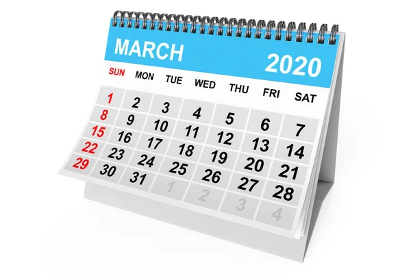 2020 Année Mars Calendrier. Rendu 3d — Photo