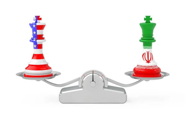 US America and Iran Kings Chess over Simple Balance Scale (em inglês). 3d re — Fotografia de Stock