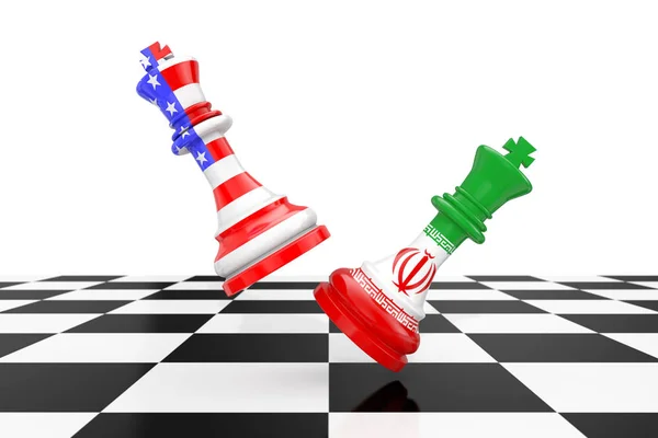 Ми Америка і Іран Кінги шахи б'ються через шахову раду. 3d — стокове фото