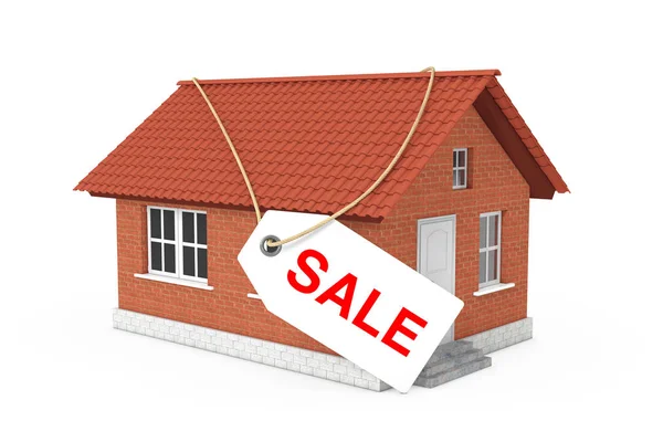 Concetto immobiliare. Etichetta di etichetta di vendita sopra la costruzione moderna della casa w — Foto Stock