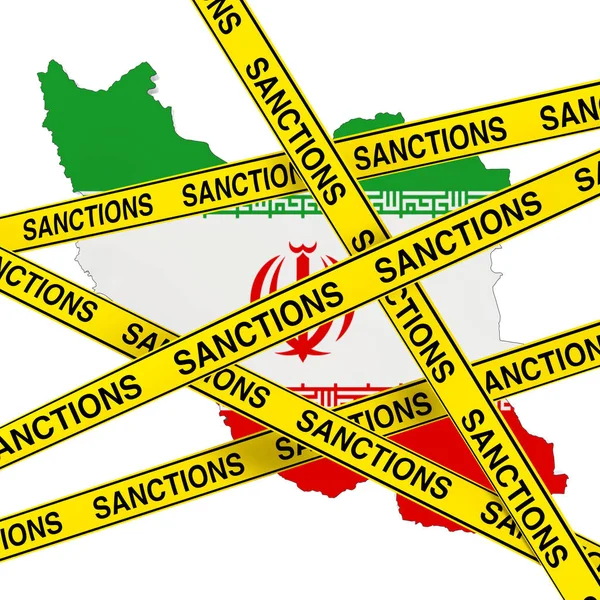 Iran Sanctions Concept. Nastro giallo con segno sanzioni contro — Foto Stock