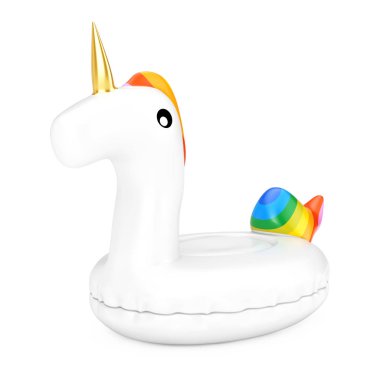 Yaz Havuzu için komik şişirilebilir tek boynuzlu at yüzüğü. 3d Hazırlama