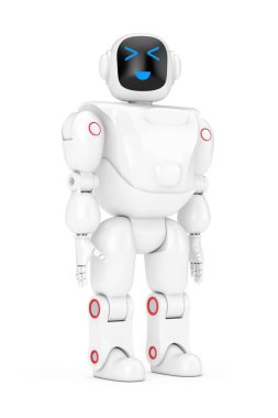 Beyaz Futuristik Çizgi Film Oyuncak Robotu. 3d Hazırlama
