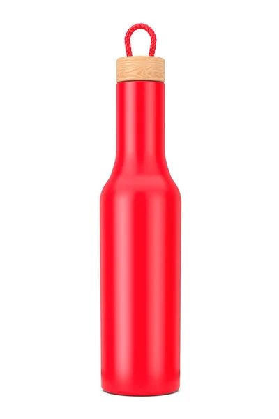 Mockup garrafa moderna vermelha com tampão de madeira. Renderização 3d — Fotografia de Stock