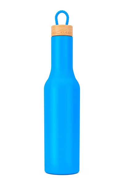 蓝色现代瓶装水与木制瓶盖。 3d渲染 — 图库照片