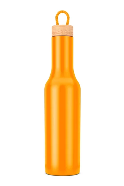 Mockup de botella moderna naranja con tapa de madera. Renderizado 3d —  Fotos de Stock