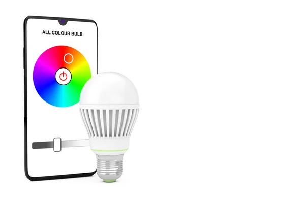 Smart Led Bulb Aangestuurd door mobiele telefoon Smartphone. 3d Renderi — Stockfoto