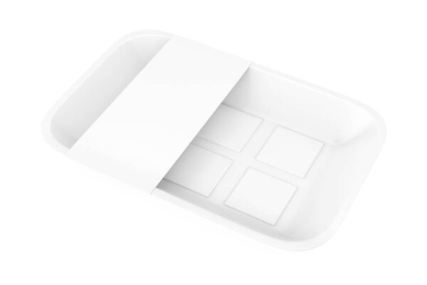 Empty White Plastic Food Container Tray PAckage with Blank Label