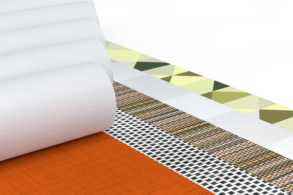 Row of Paperhanging Tapety Rolki papieru z abstrakcyjnym drukiem. 3 — Zdjęcie stockowe