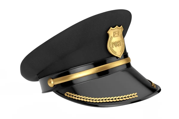 Post Officer Postman Hat with Golden Badge. 3d Rendering — 스톡 사진