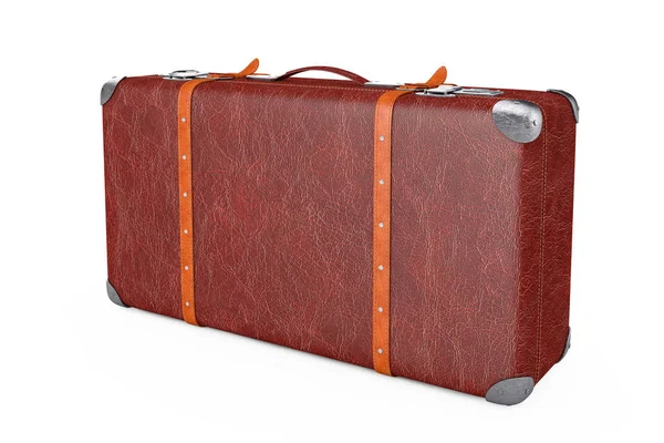 レトロレザーブラウンスレッドベアスーツケース付き金属コーナーとB — ストック写真