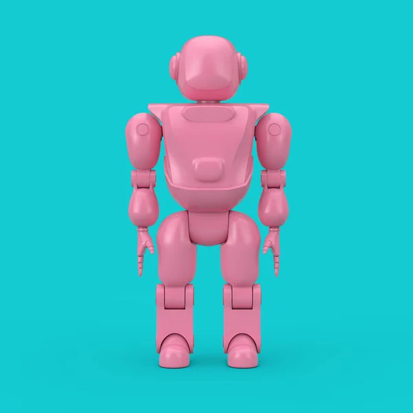 Pink Futuristic Cartoon Toy Robot Duotone. 3d Rendering