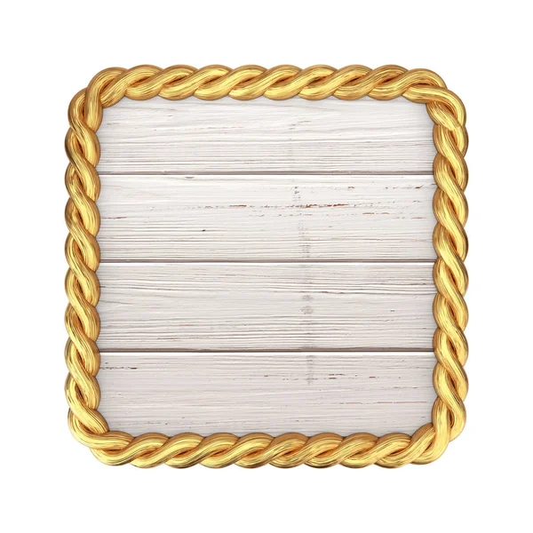 Drewniany znak i złota prostokątna ramka linowa z pustą przestrzenią dla Y — Zdjęcie stockowe