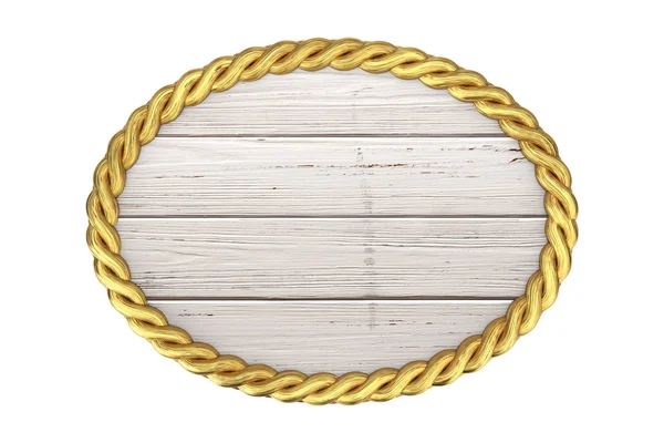Деревянный знак и золотая веревка Эллипс рамка с чистым пространством для вас — стоковое фото
