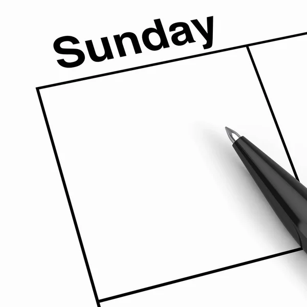 Stylo noir sur calendrier dimanche cellule planificateur avec espace vide f — Photo