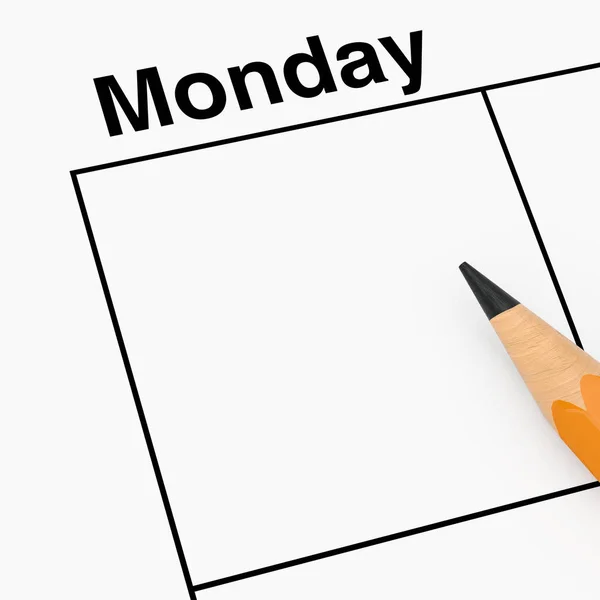 Tužka přes pondělí Kalendář Plánovač Buňka s prázdným místem pro — Stock fotografie