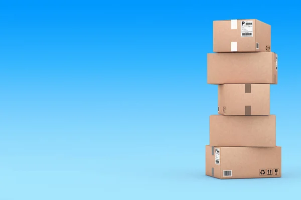 Cardboard Parcel Boxes Stacked on Each Other. 3d Rendering — Stock Photo, Image