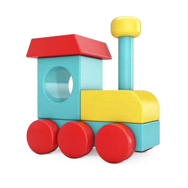 Treno locomotiva giocattolo in legno colorato per bambini. 3d Rendering — Foto Stock