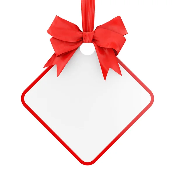 Blank Rectangular Sale Tag with Red Ribbon and Bow. 3d Rendering — Stock Photo, Image