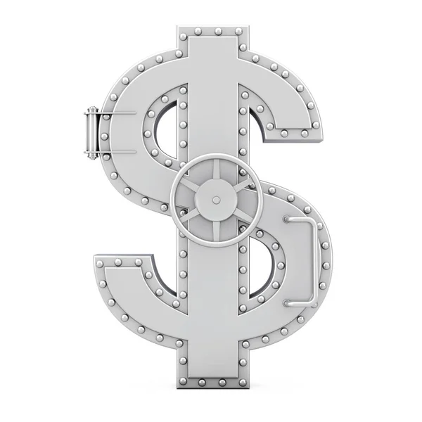 Безопасная дверь банковского сейфа в форме символа доллара. 3D-рендеринг — стоковое фото