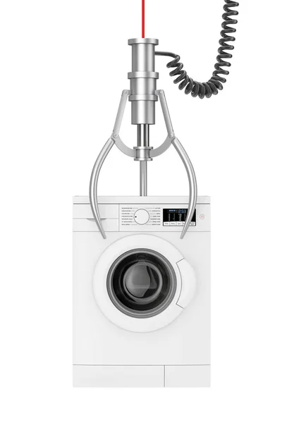 Concept gagnant. Machine à laver blanche moderne en C robotique chromé — Photo