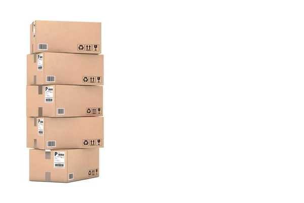 Cardboard Parcel Boxes Stacked on Each Other. 3d Rendering — Stock Photo, Image