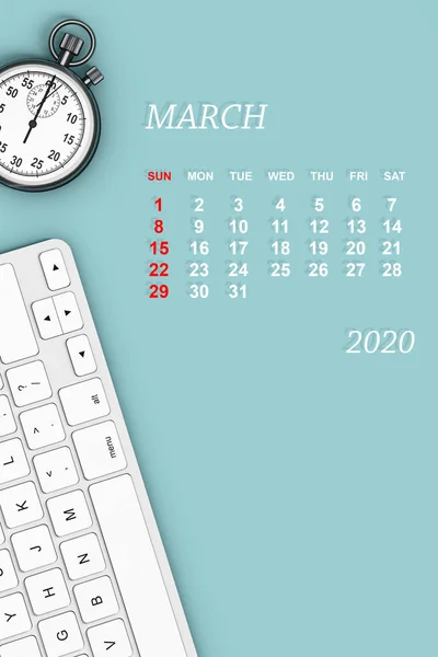 2020年のカレンダー。3月のカレンダー3Dレンダリング — ストック写真